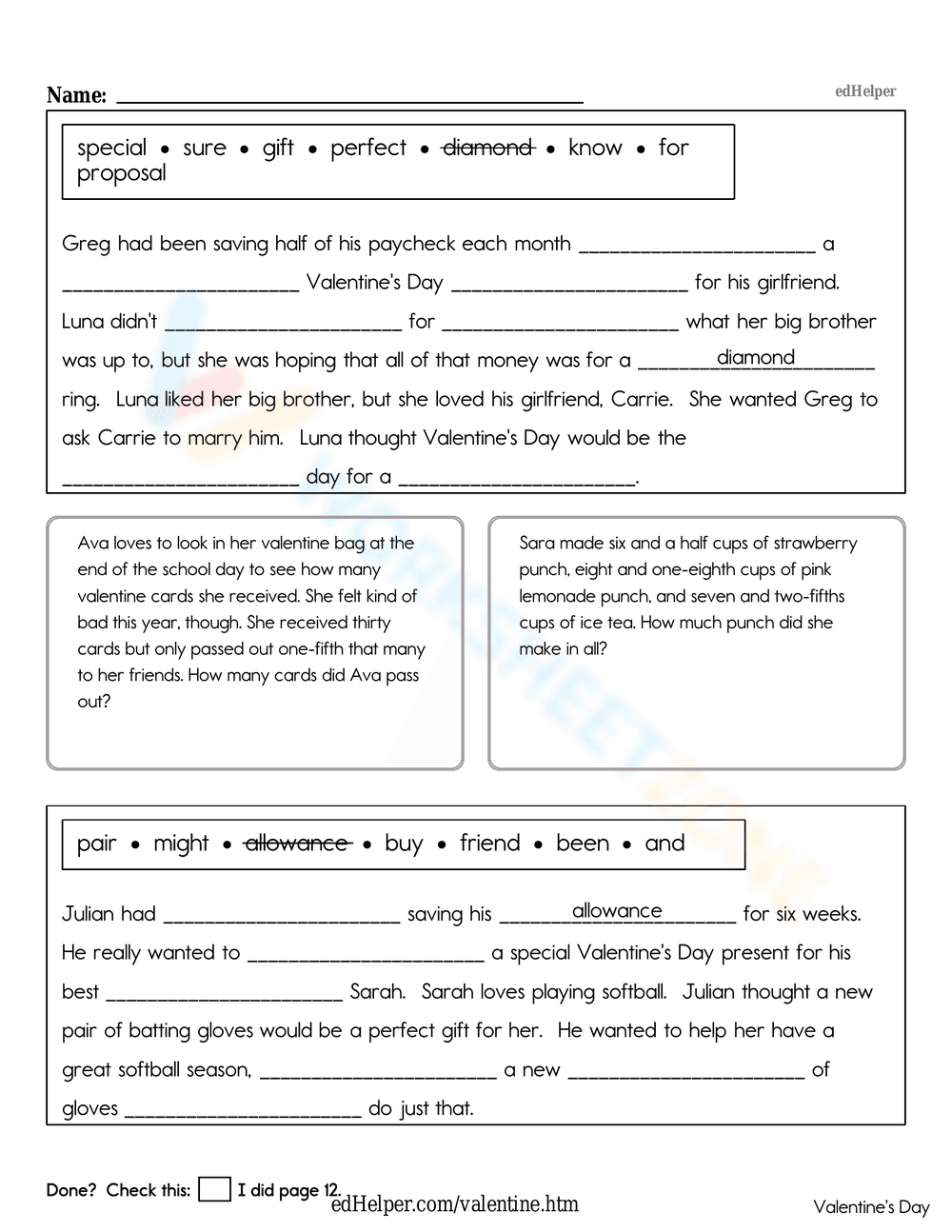 Valentines day worksheet - Page 1