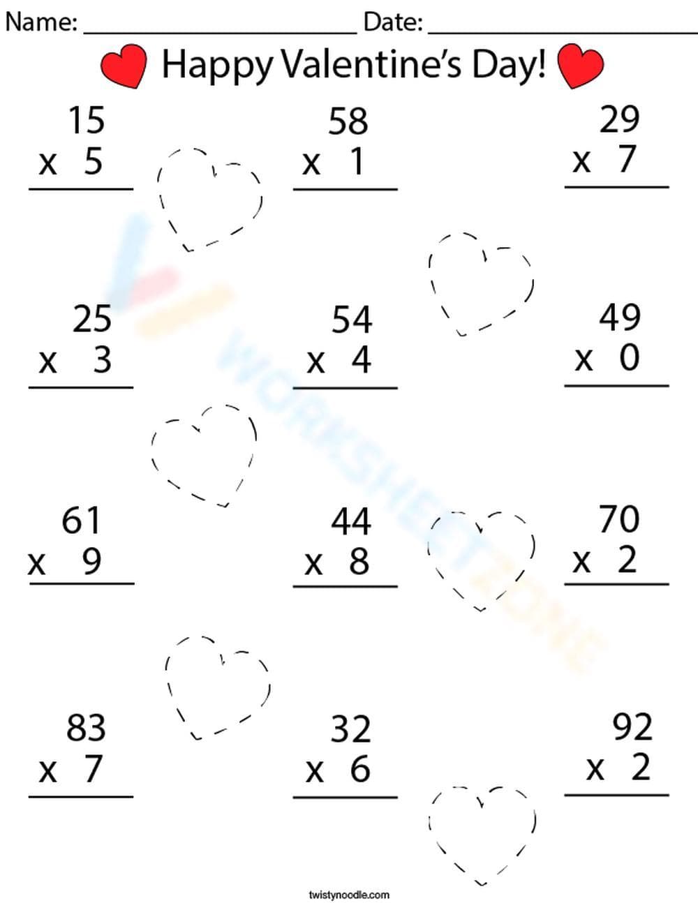 Valentine's Day Math: Multiplication Practice - Page 1