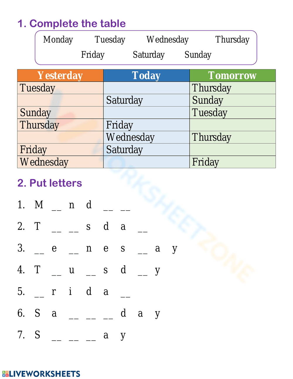 Days, Months, and Weather Learning - Page 1