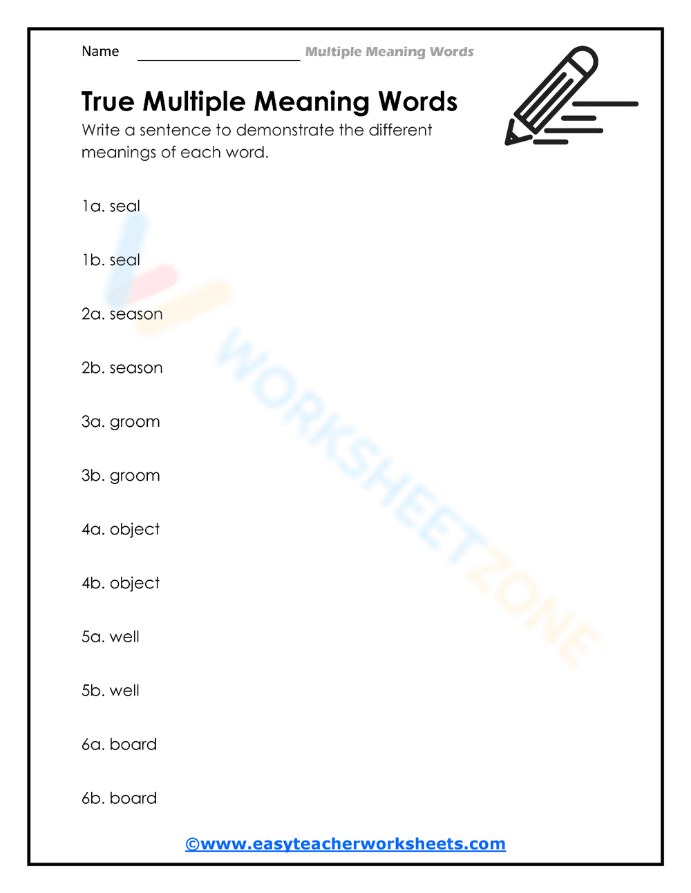 True Multiple Meaning Words Worksheet - Sentence Practice
- Page 1