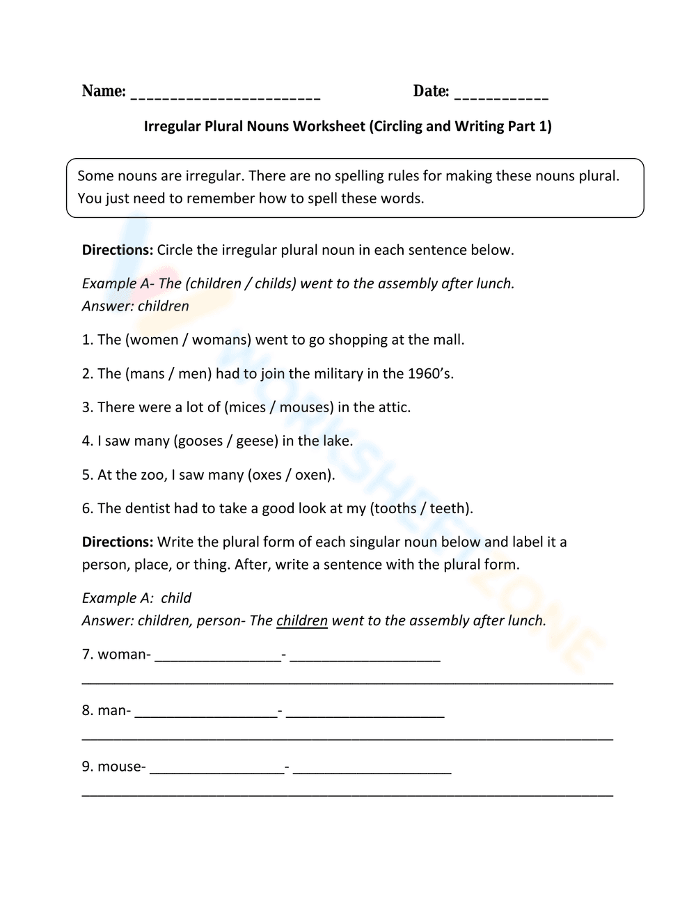 Circle and Write Irregular Plural Nouns - Page 1