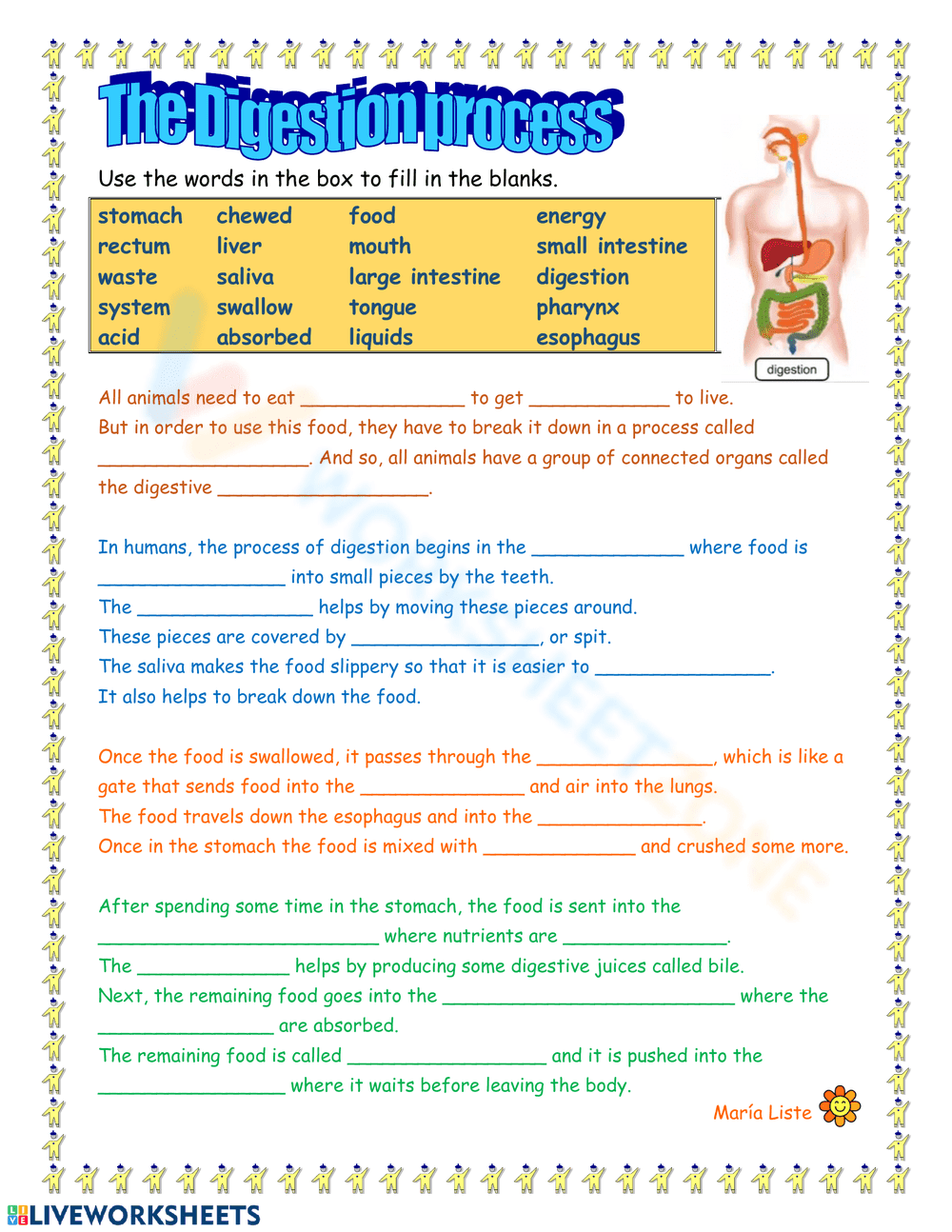 The Digestion Process Worksheet - Page 1