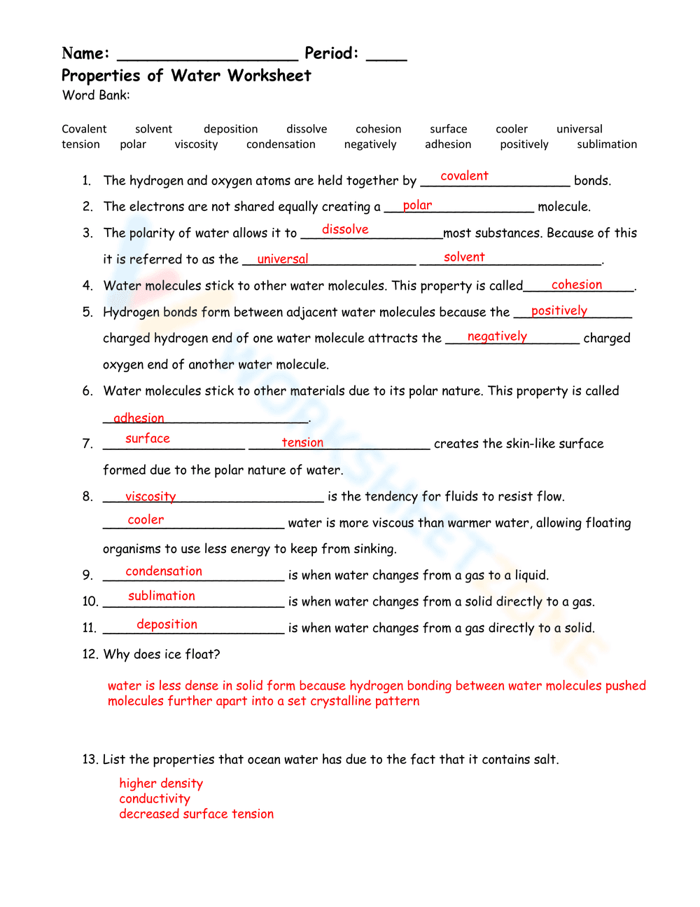 Properties of Water Practice - Page 1