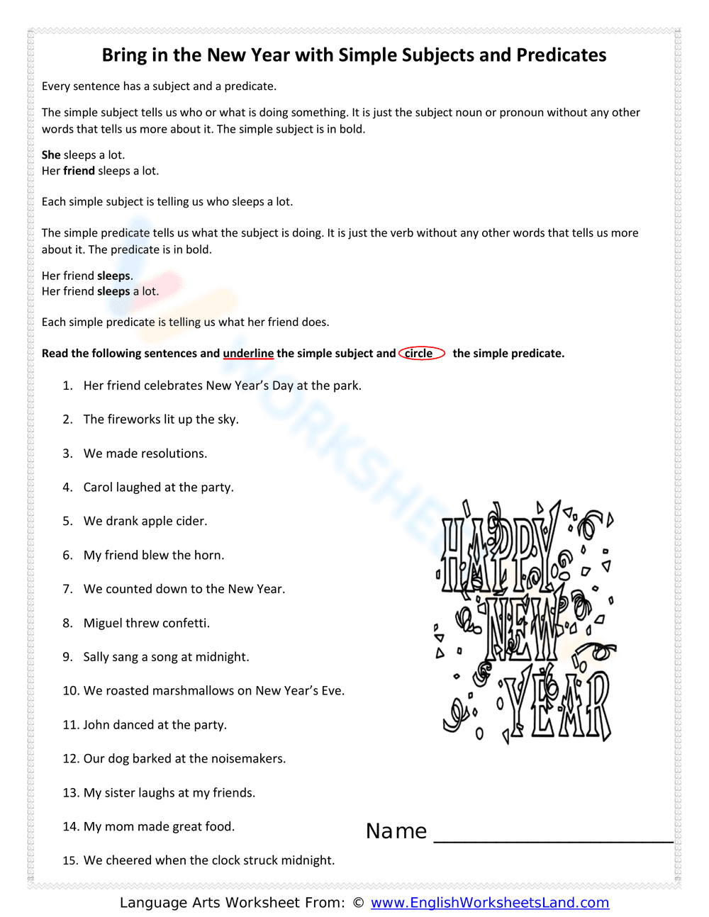 Simple Subjects and Predicates: New Year Edition - Page 1