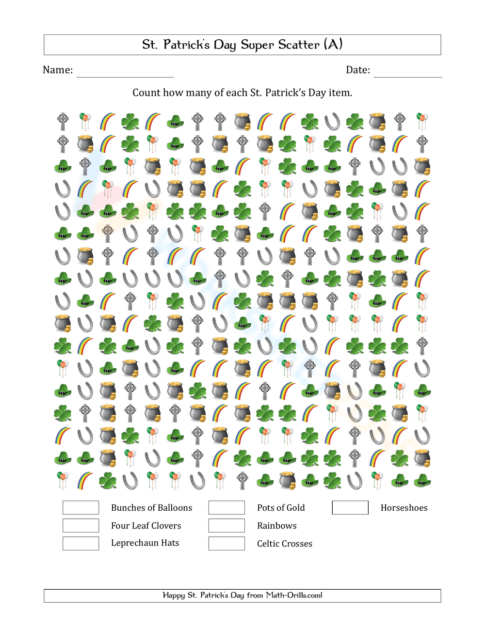 St. Patrick's Day Super Scatter Worksheet - Page 1