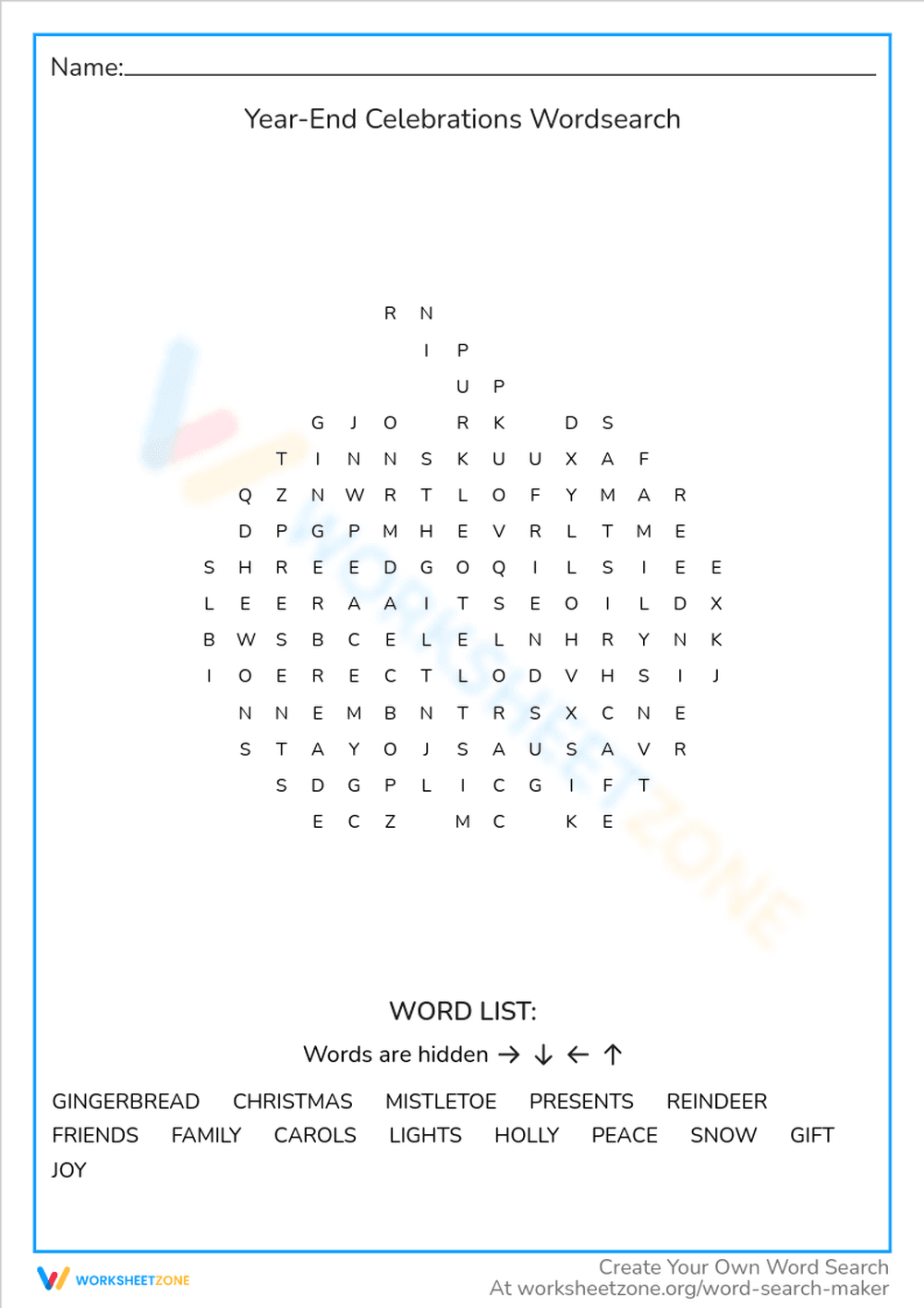 Celebrate with Year End Celebrations Word Search - Page 1
