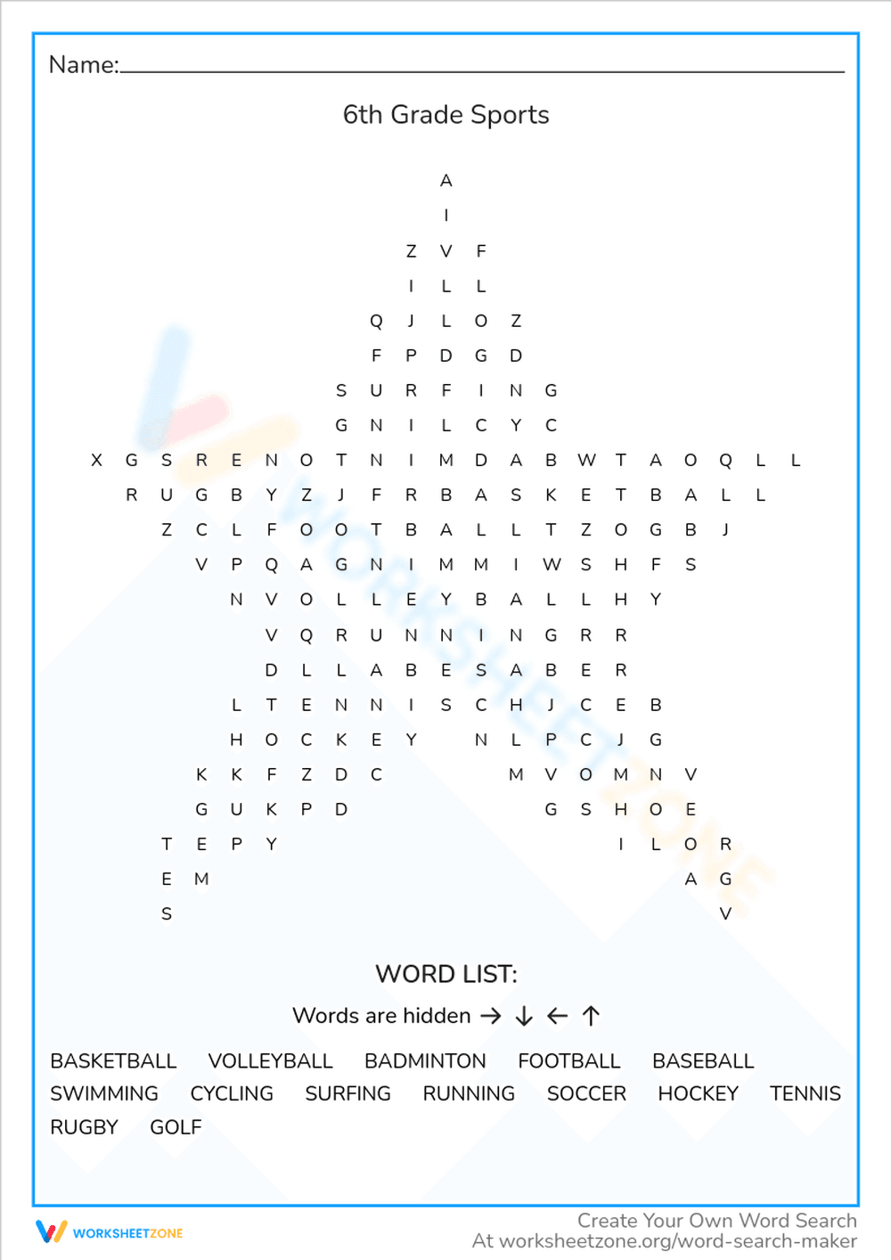 6th Grade Sports: Vocabulary Learning Worksheet - Page 1