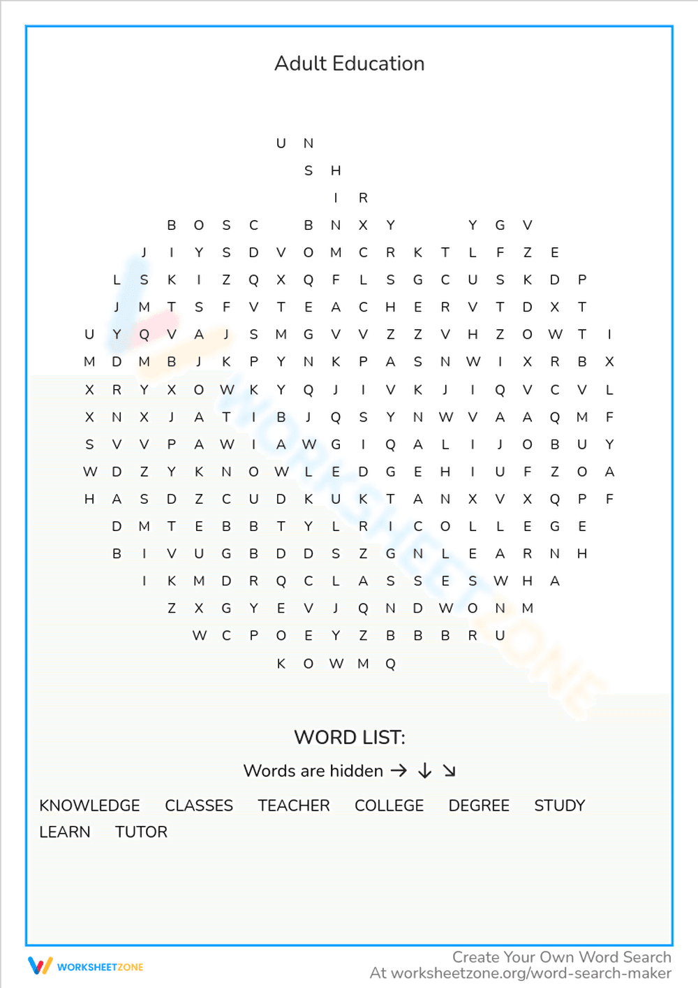 Continuing Education: Adult Education Worksheet - Page 1