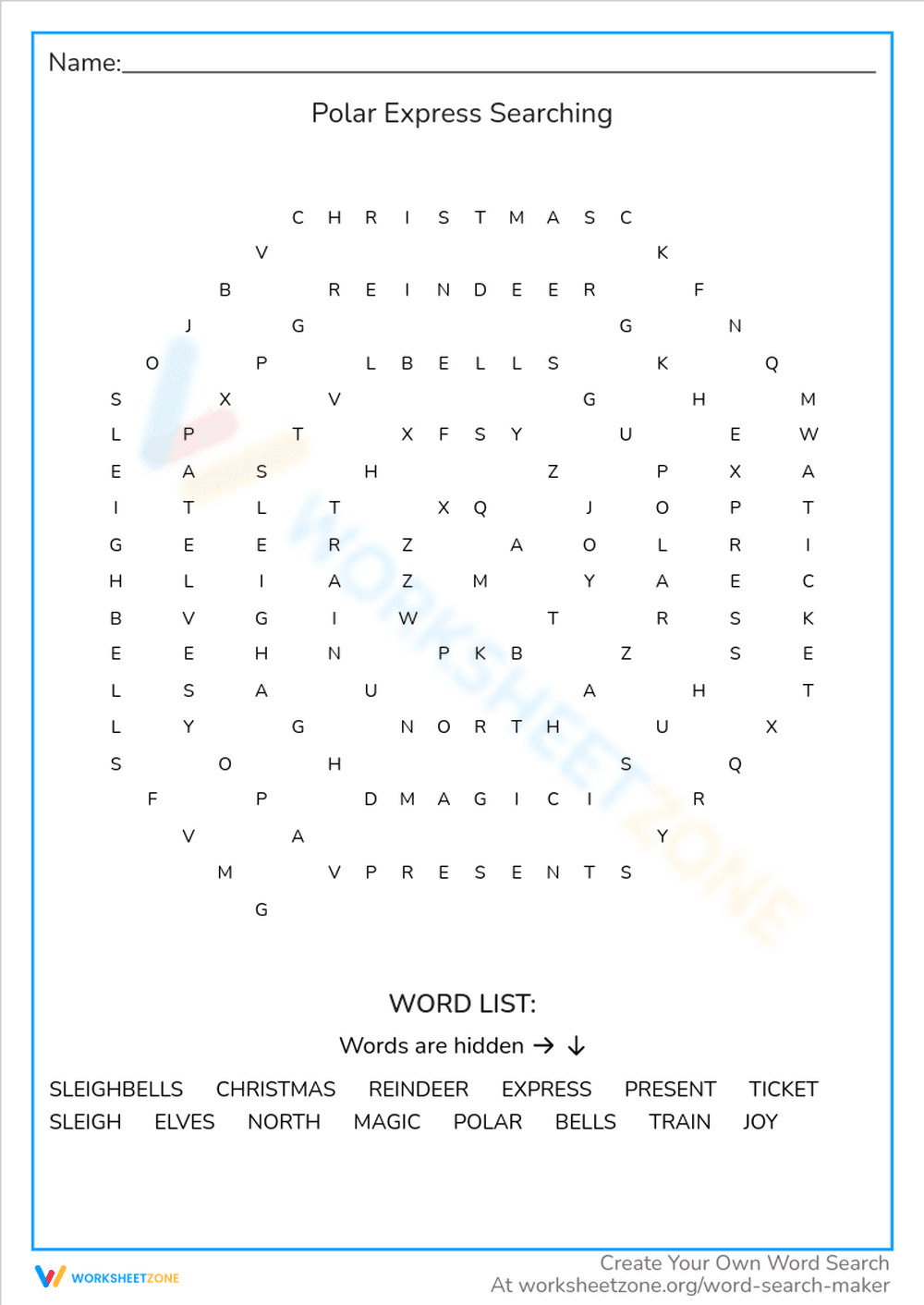 Polar Express Searching Word Puzzle - Page 1