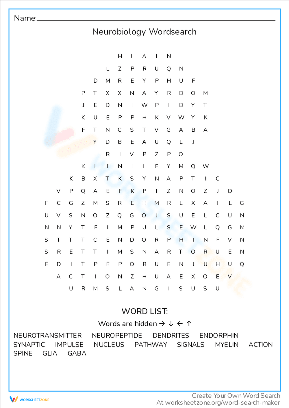Neurobiology Word Search: Explore Brain Science - Page 1