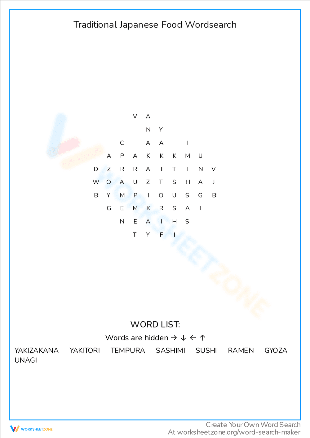 Traditional Japanese Food Word Search - Page 1