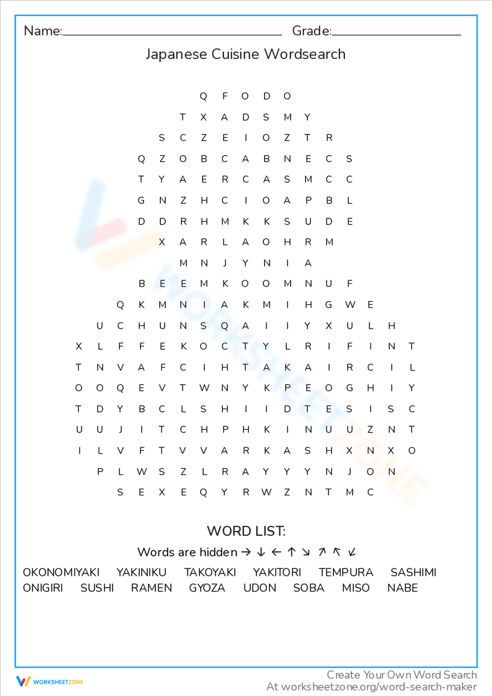 Japanese Cuisine Word Search Puzzle - Page 1
