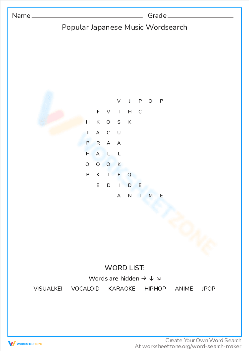 Popular Japanese Music Word Search - Page 1