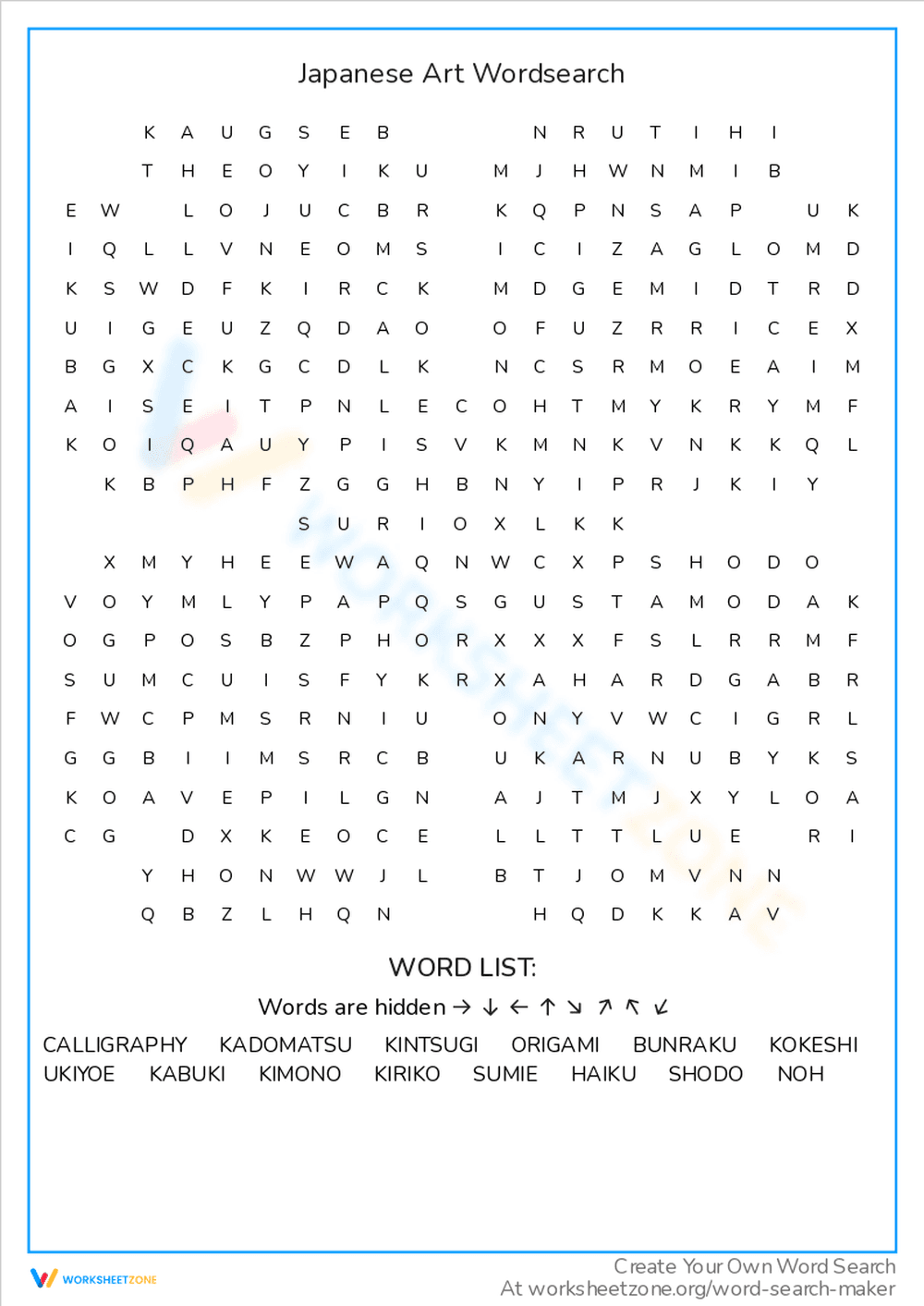 Japanese Art Word Search Activity - Page 1