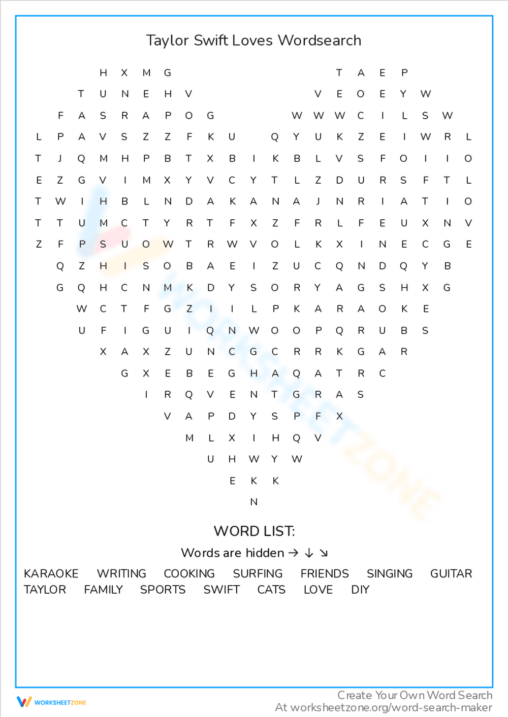 Taylor Swift Loves Word Search: Find Her Faves - Page 1
