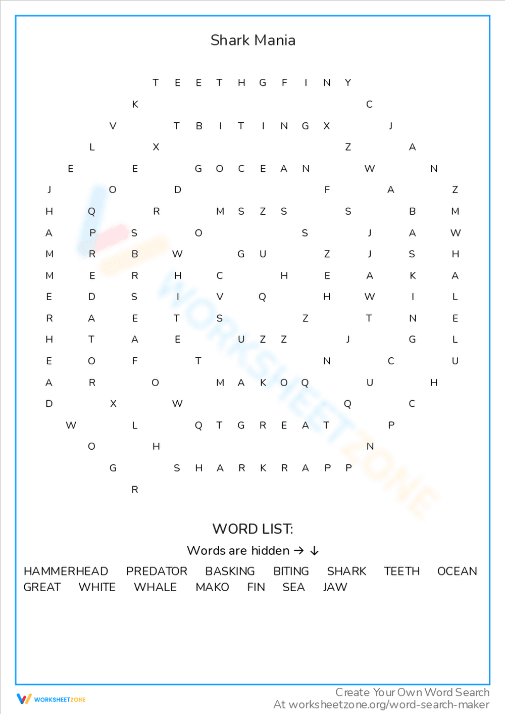 Shark Mania Word Search Challenge - Page 1