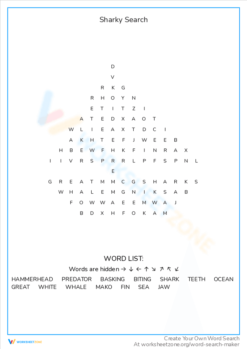 Sharky Search Word Puzzle - Page 1