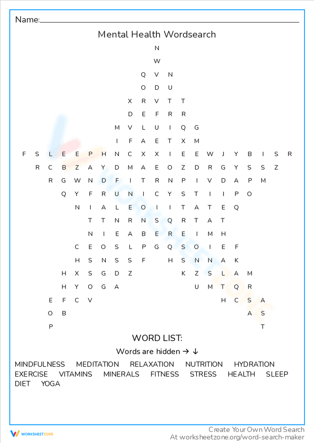 Mental Health Word Search - Page 1
