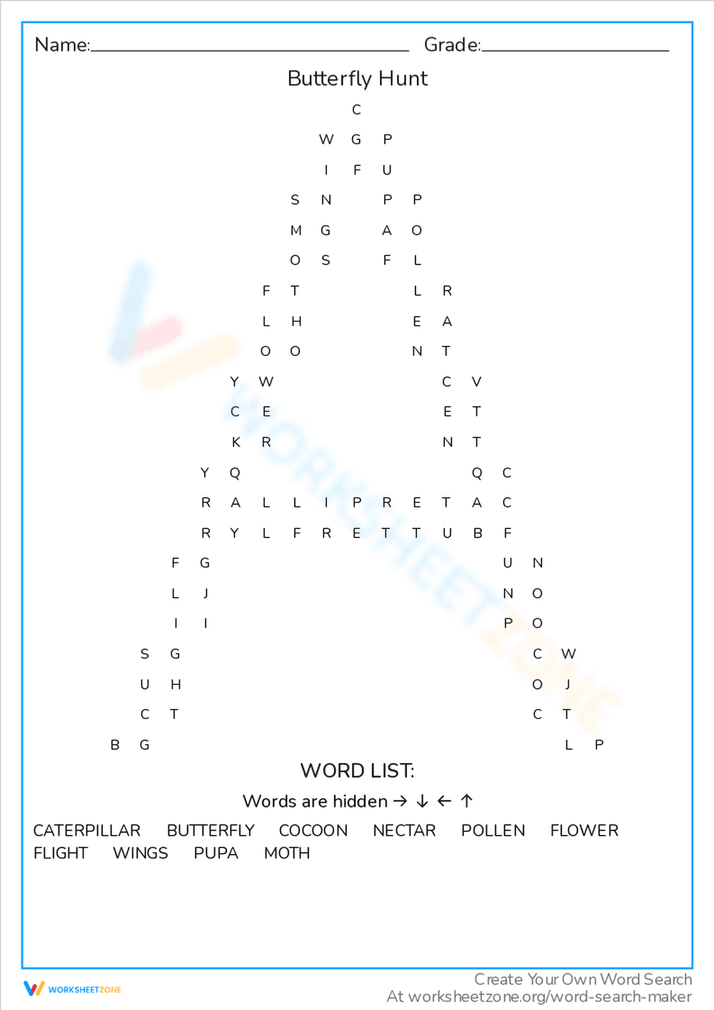 Butterfly Hunt Word Search Puzzle - Page 1