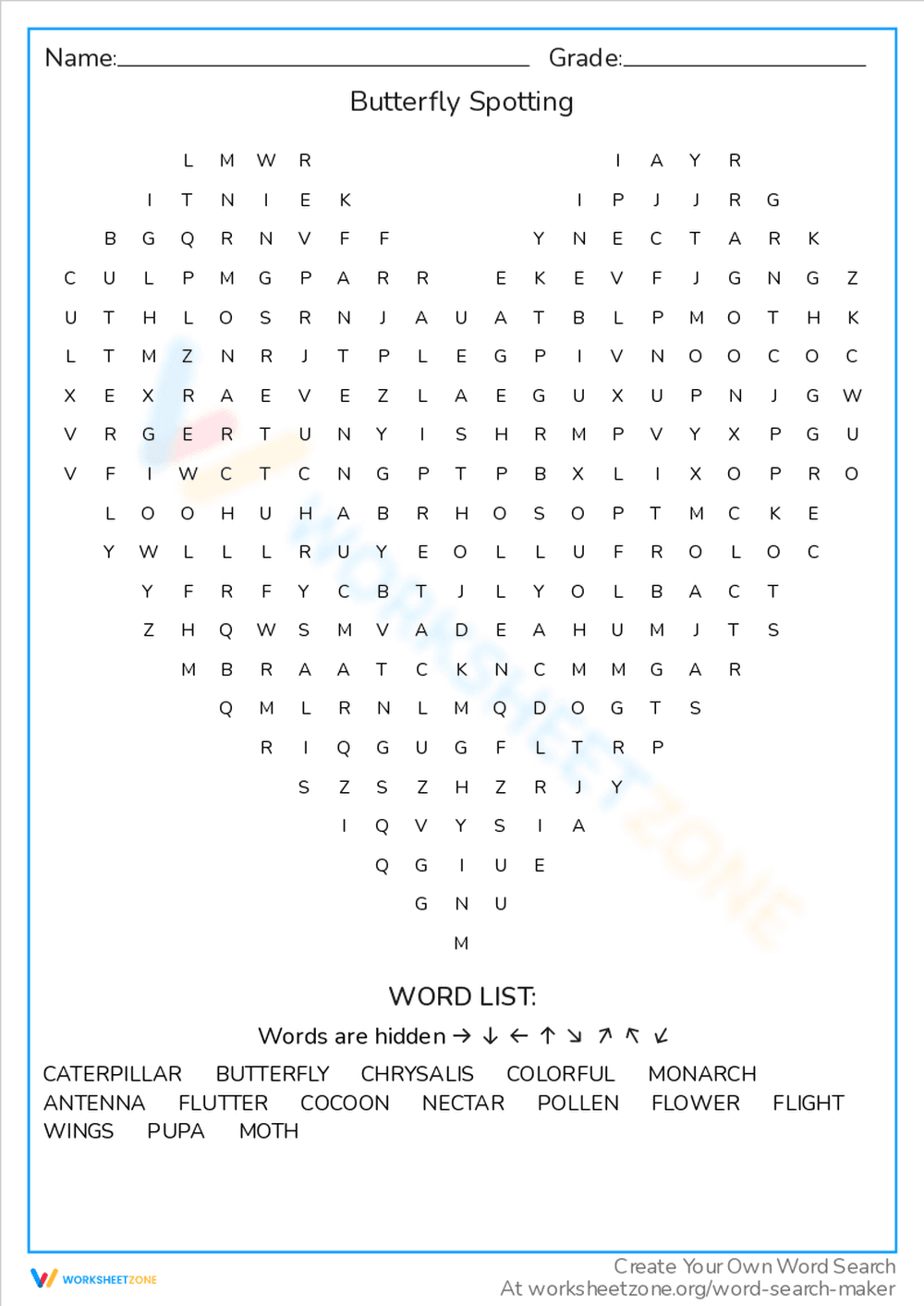 Butterfly Spotting Word Search Puzzle - Page 1