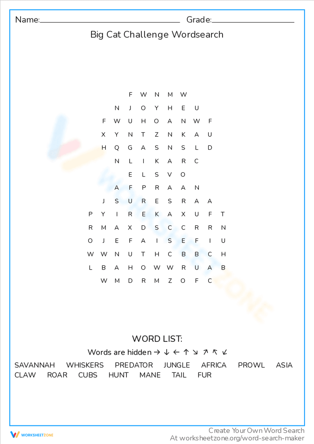 Big Cat Challenge Word Puzzle - Page 1