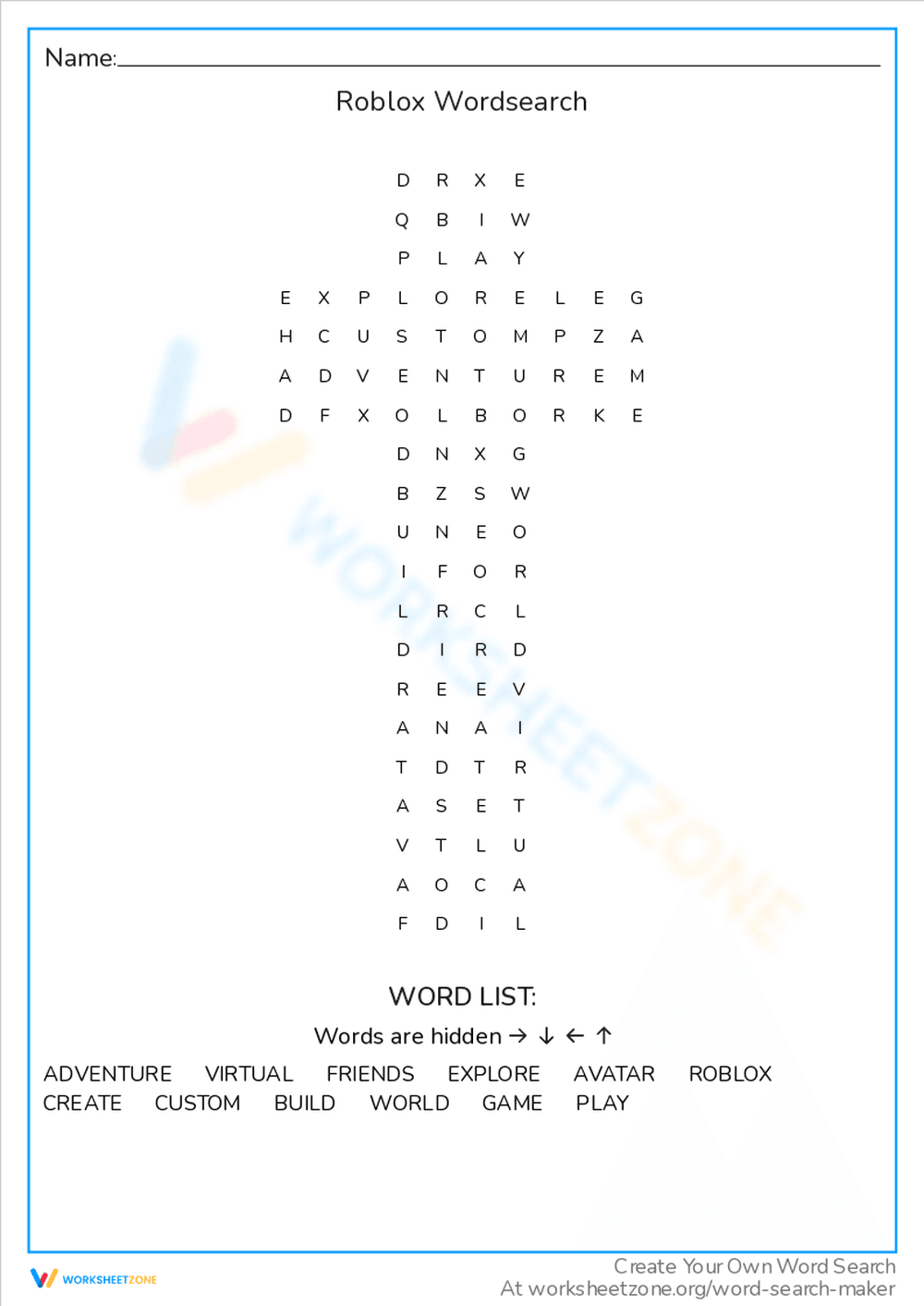 Engaging Roblox Themed Word Search Puzzle - Page 1
