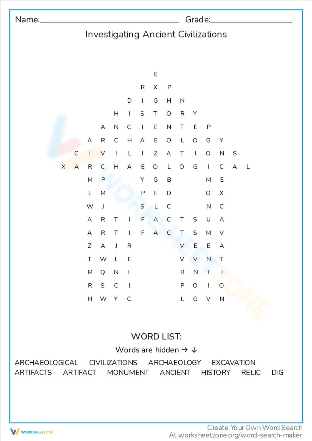 Investigating Ancient Civilizations: Worksheet - Page 1