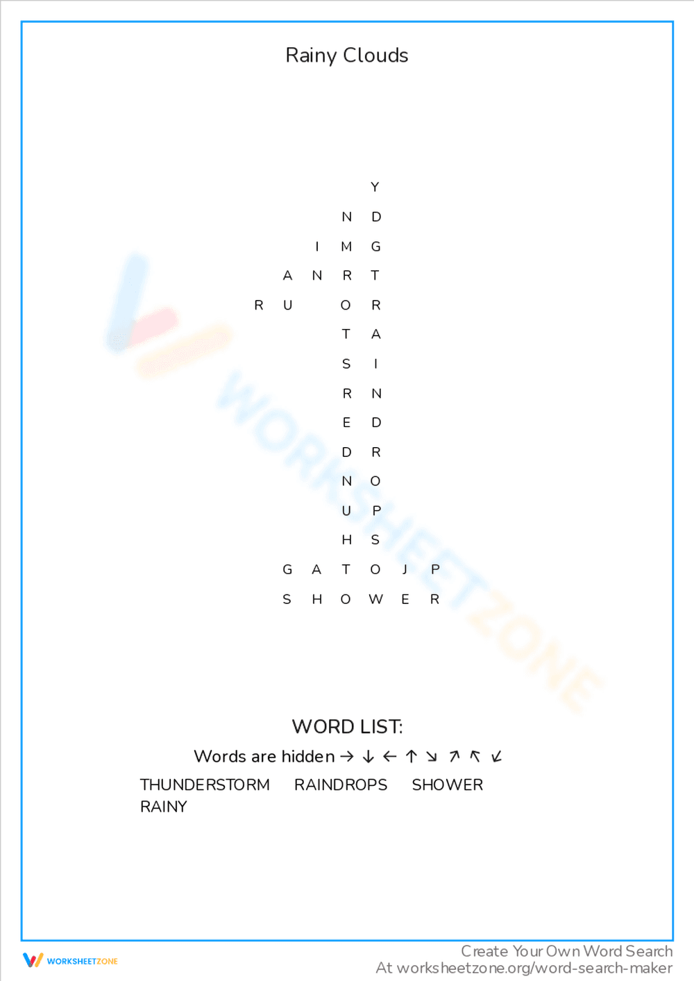 Rainy Clouds: Observing Weather Worksheet - Page 1
