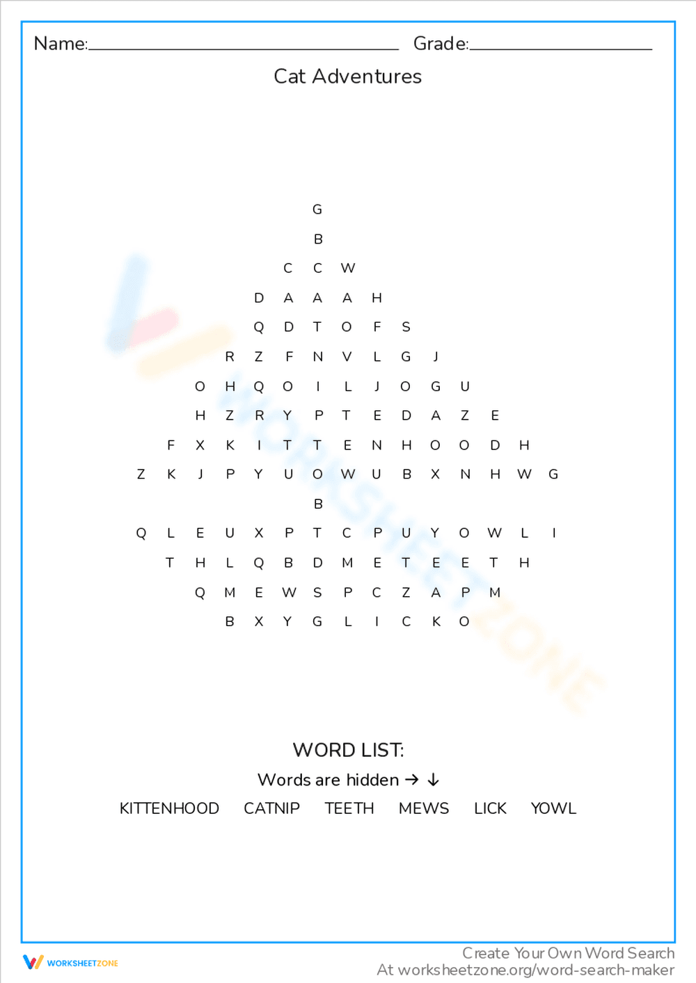 Cat Adventures Worksheet - Page 1