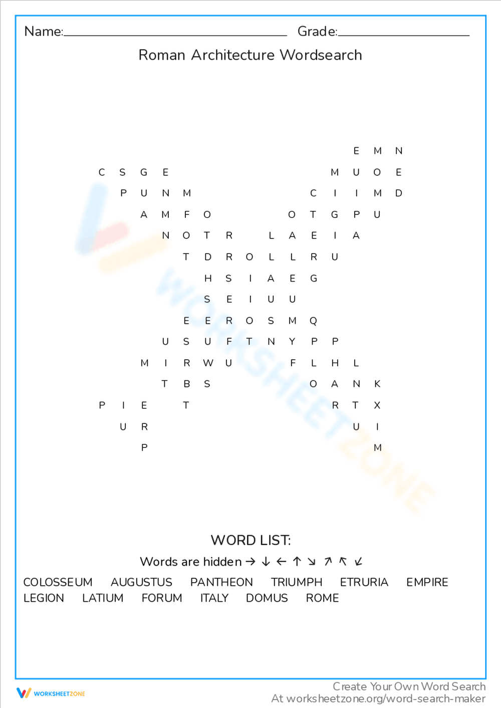Roman Architecture Word Search Worksheet - Page 1