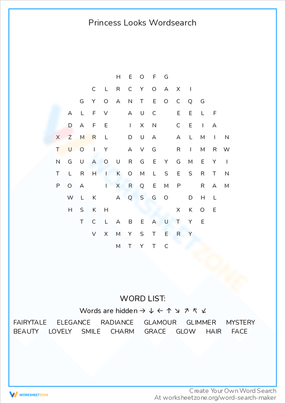 Princess Looks Word Search: A Stylish Puzzle - Page 1