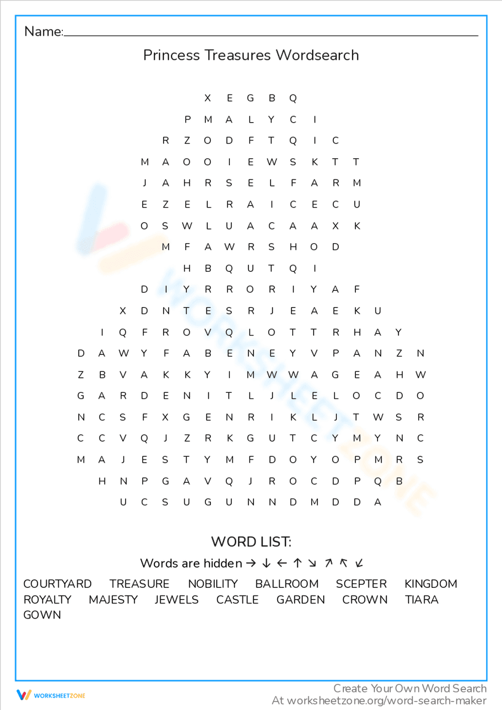 Princess Treasures Word Search: A Royal Hunt - Page 1