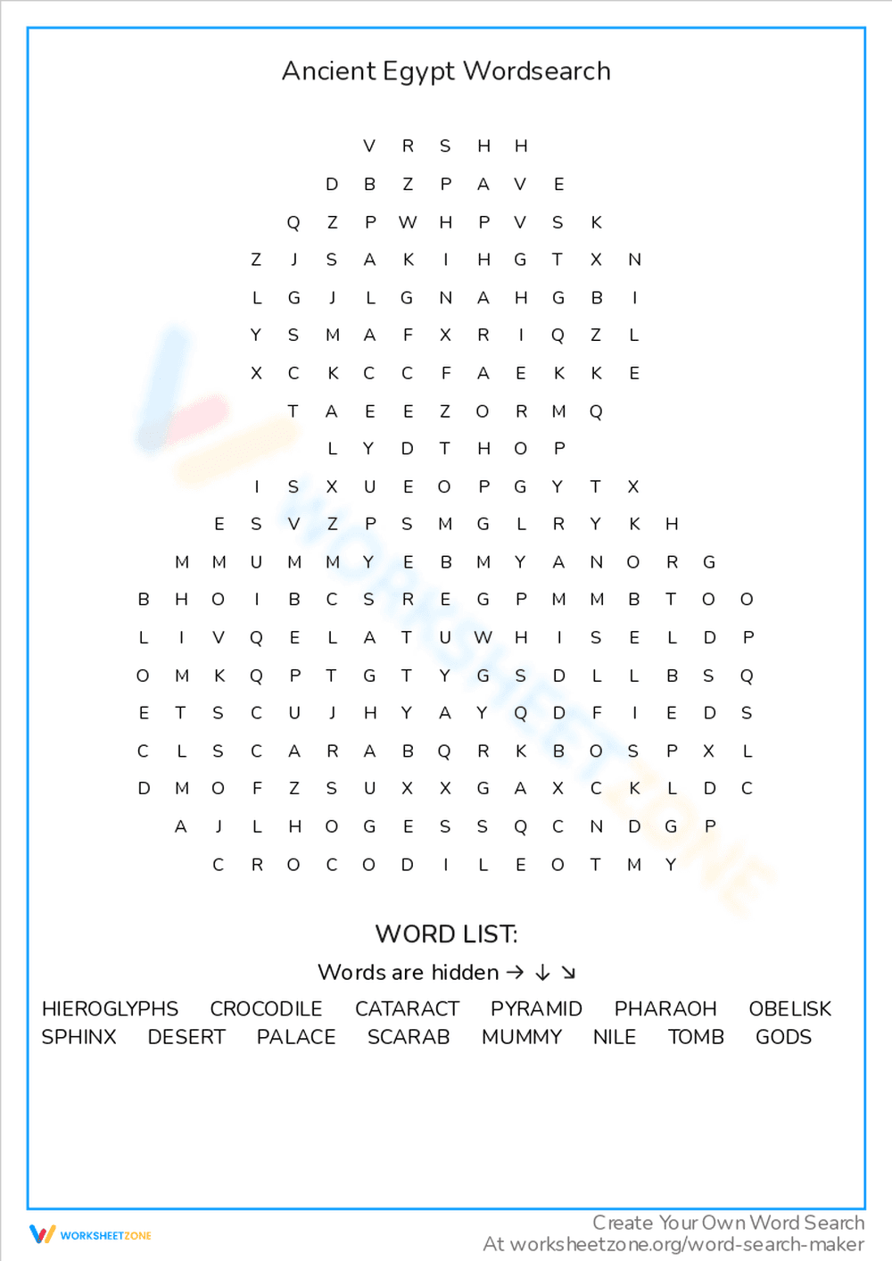 Ancient Egypt Wordsearch - Page 1