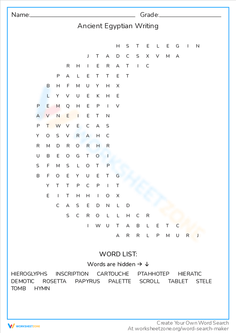 Discover Ancient Egyptian Writing Worksheet - Page 1