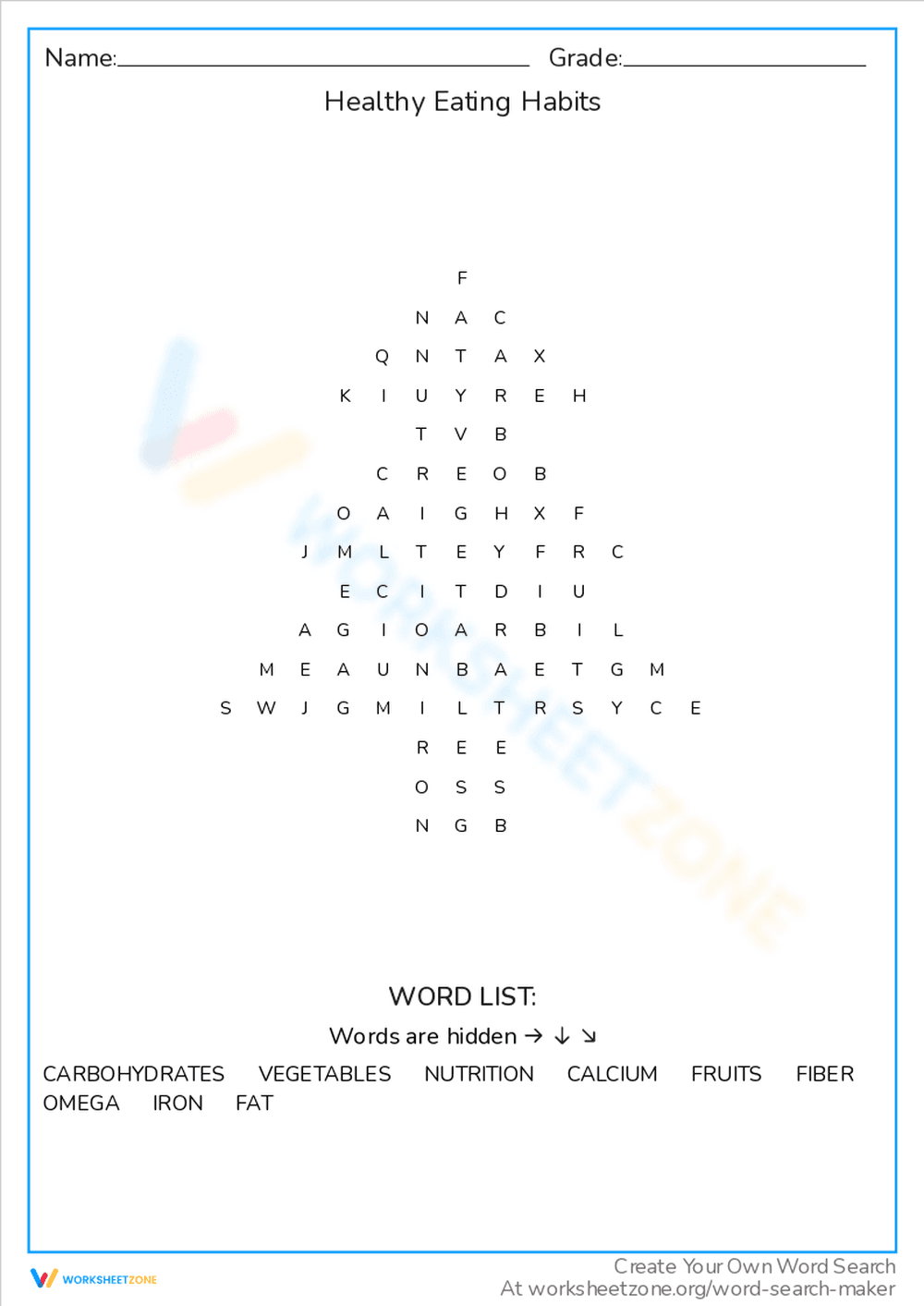 Healthy Eating Habits Word Find - Page 1