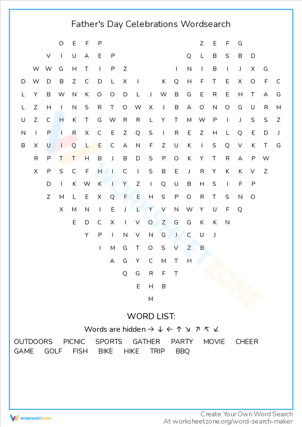 Father's Day Celebrations Word Search - Page 1
