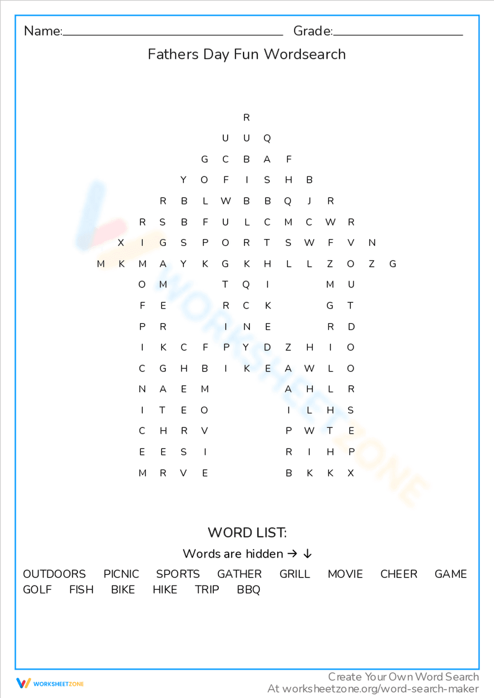 Fathers Day Fun Word Search Worksheet - Page 1