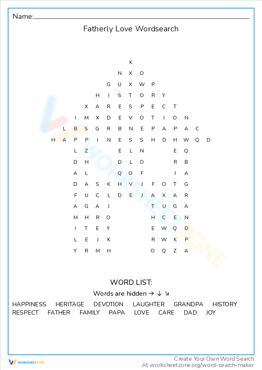 Fatherly Love Word Search: Express Affection - Page 1