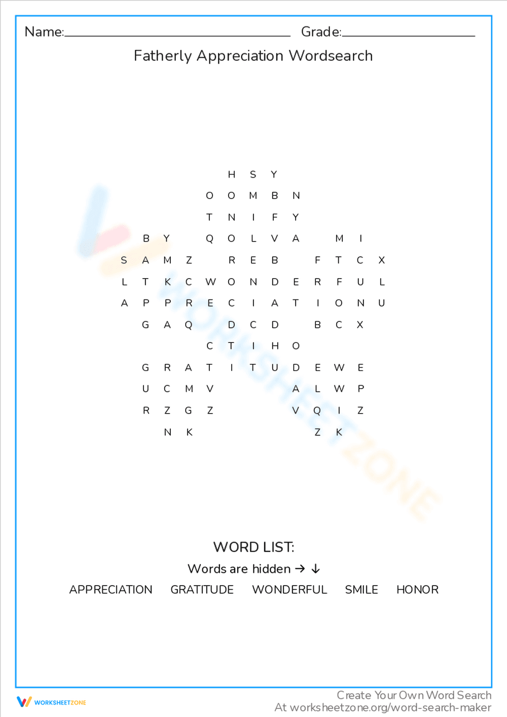 Fatherly Appreciation Wordsearch - Page 1