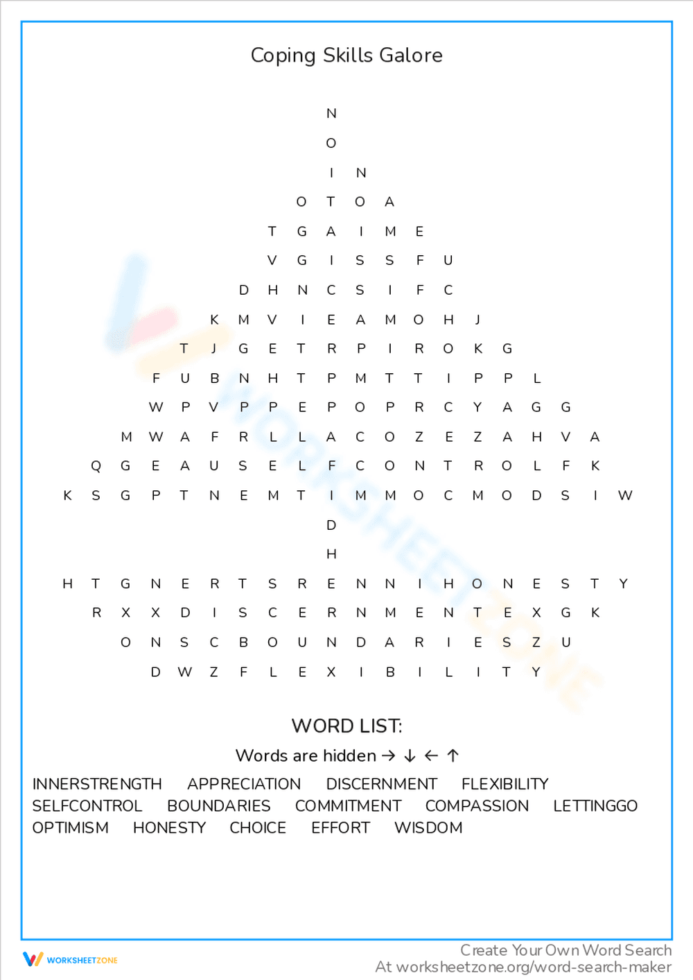 Word Search: Coping Skills Galore - Page 1