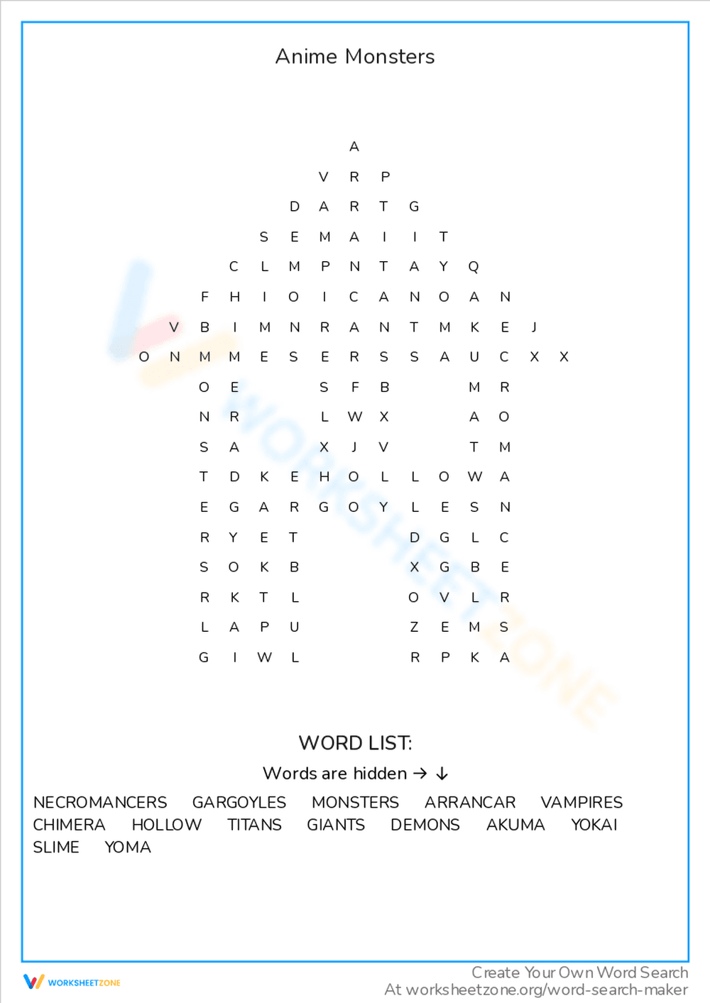 Anime Monsters Word Search: Discover Creatures - Page 1
