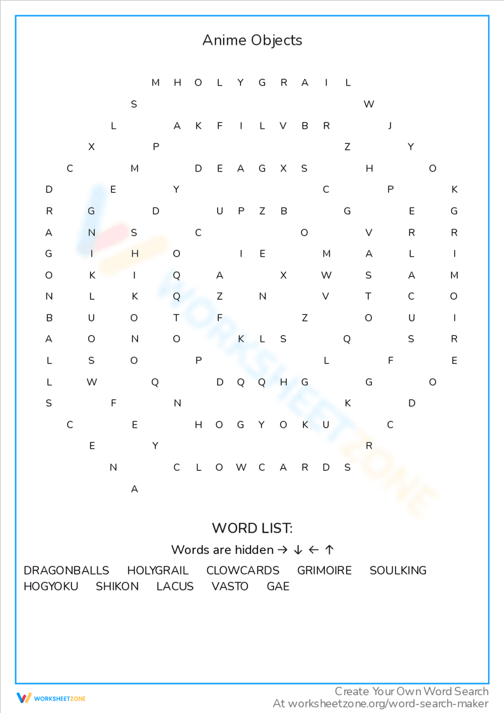 Anime Objects Word Search: Item Collection Fun - Page 1