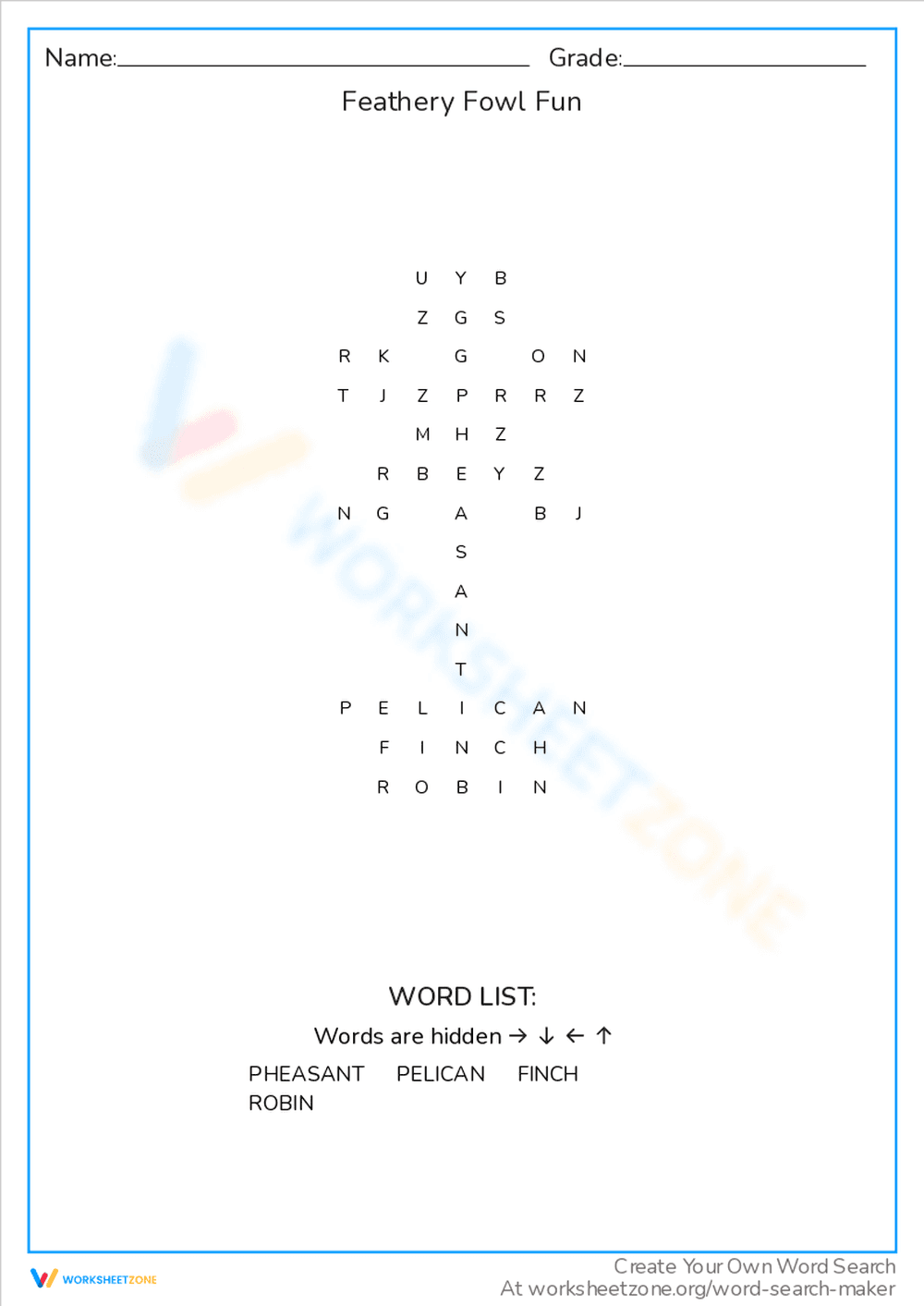 Feathery Fowl Fun Worksheet - Page 1