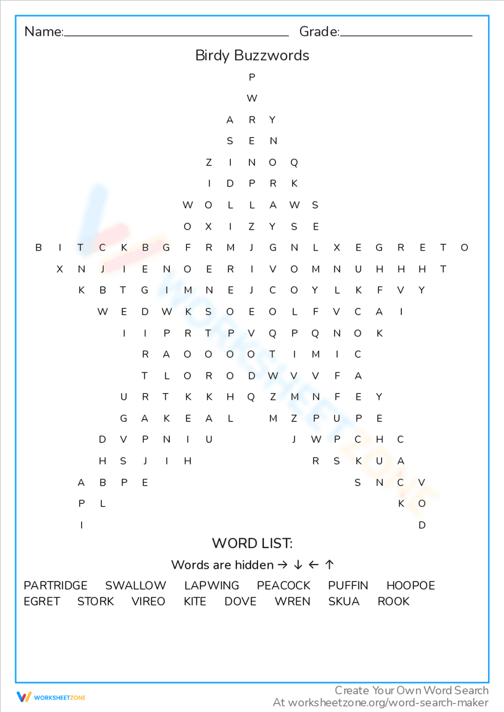 Birdy Buzzwords Worksheet - Page 1