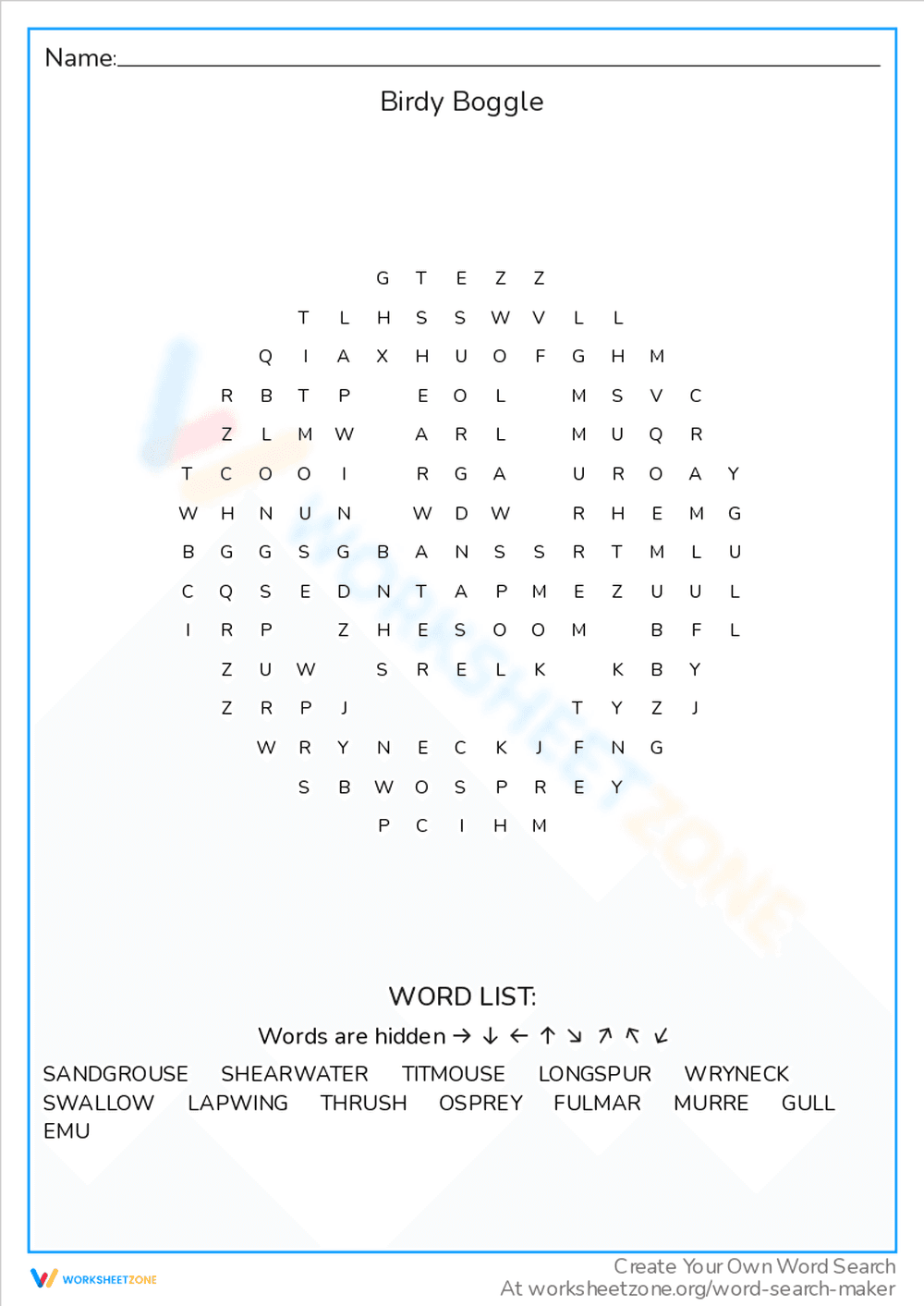Birdy Boggle Worksheet - Page 1