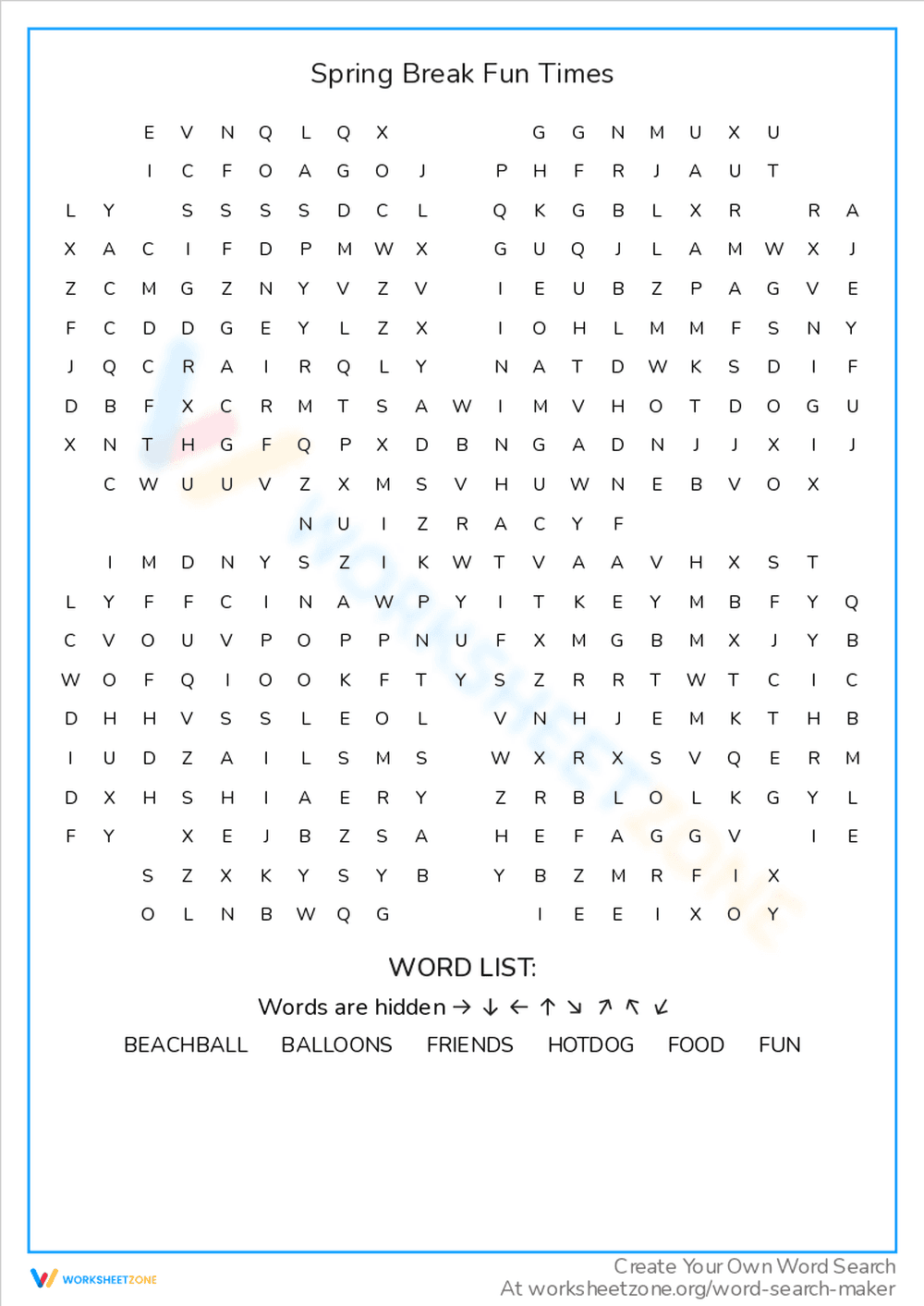 Have Fun Times with Spring Break Word Game - Page 1