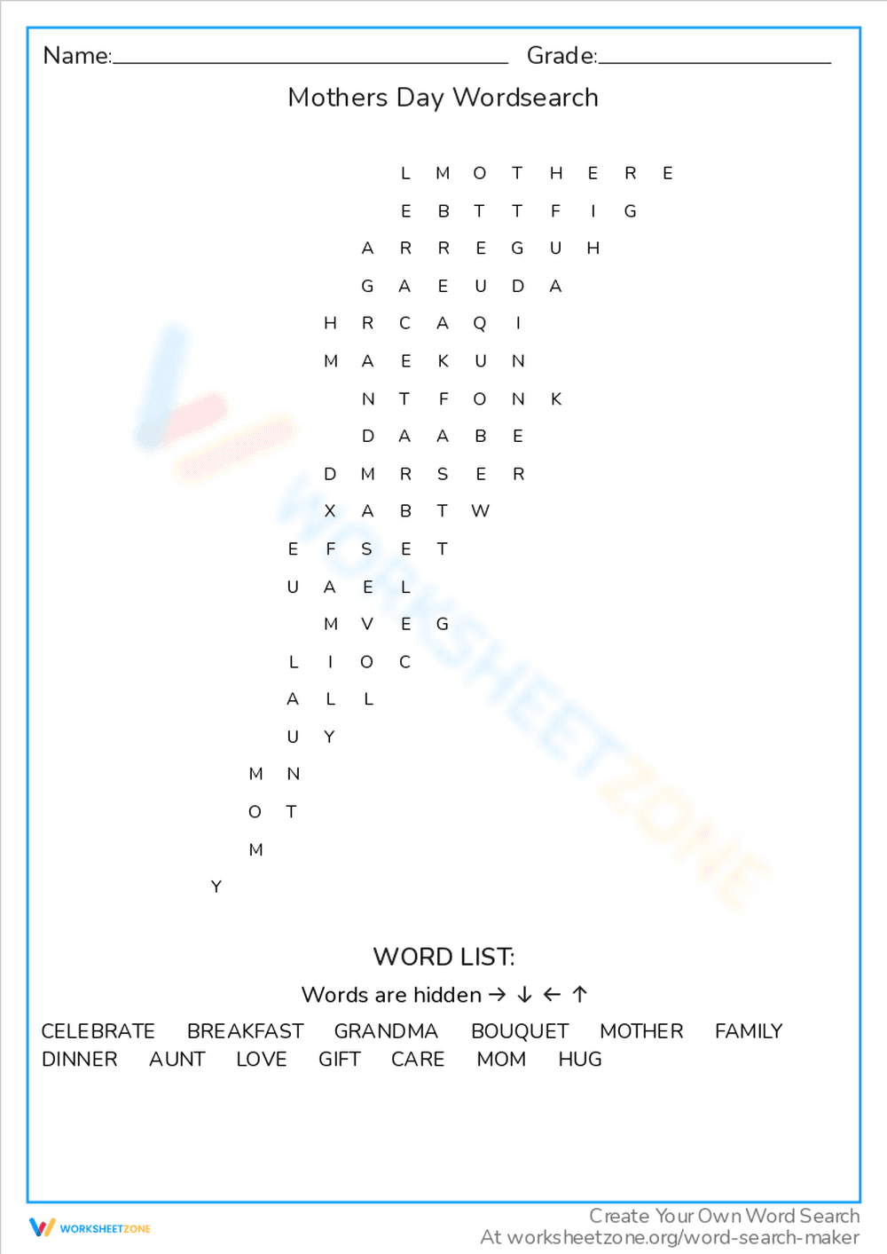 Celebrate Mother's Day with a Wordsearch - Page 1