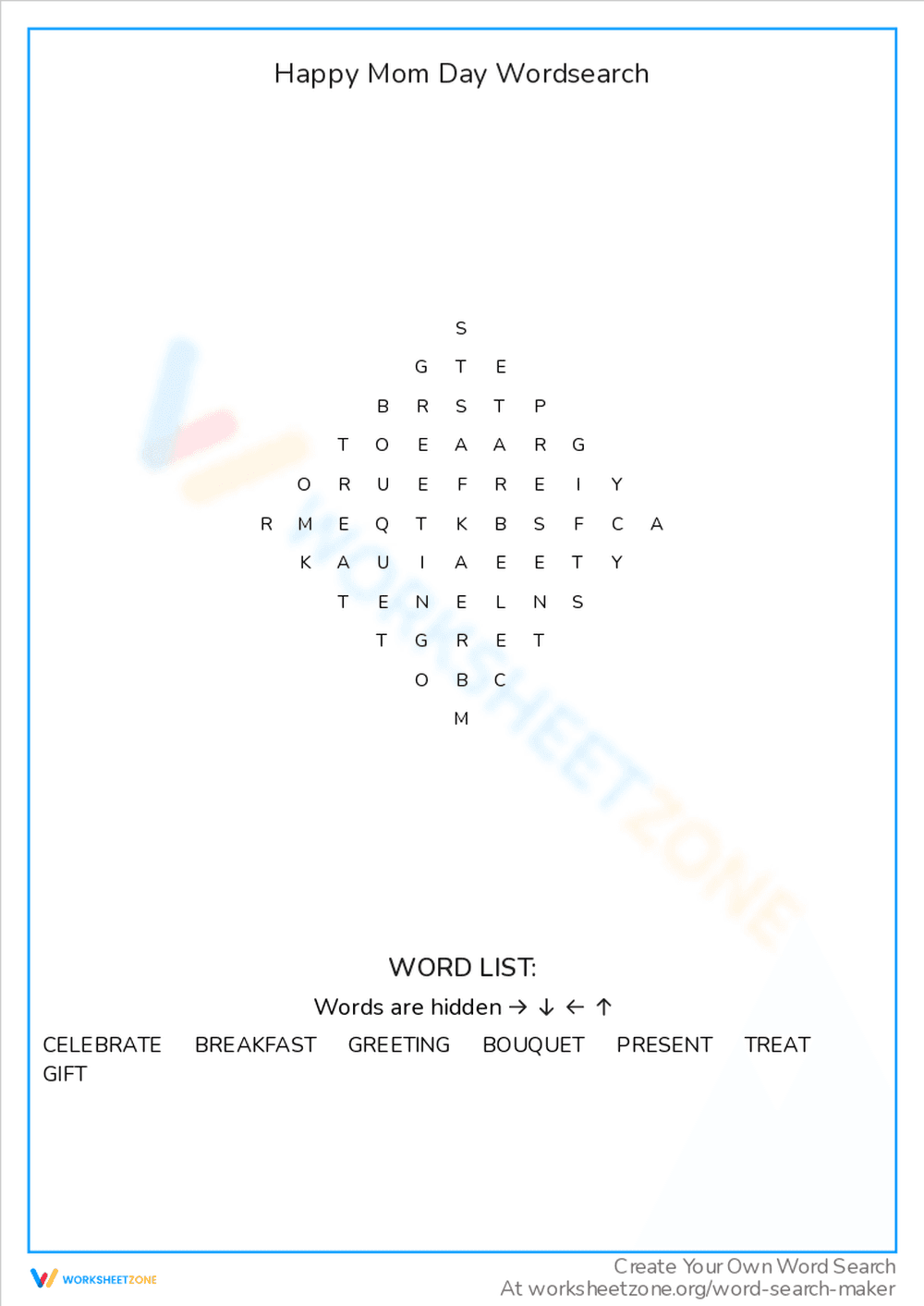 Enjoy a Happy Mom Day with Wordsearch - Page 1