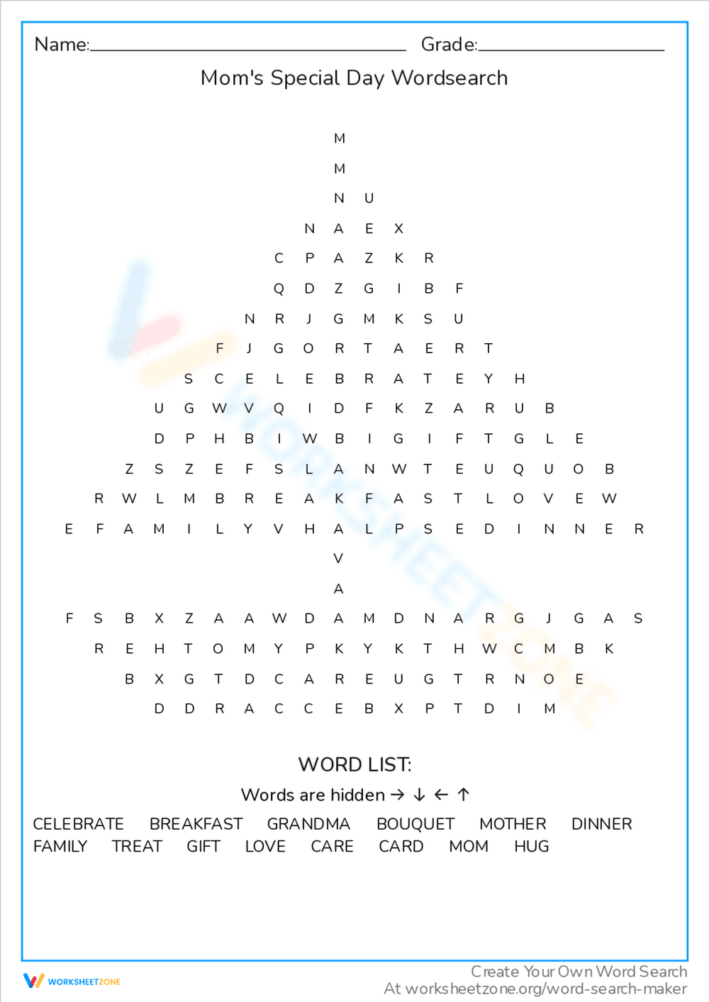 Celebrate Moms Special Day Wordsearch - Page 1