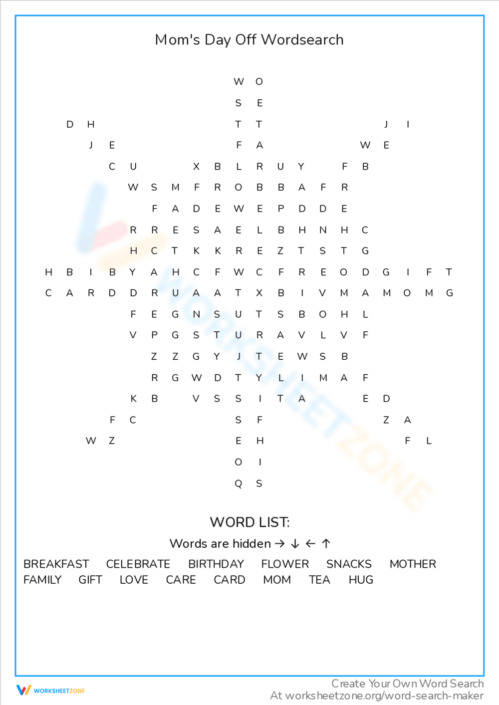 Enjoy Moms Day Off with a Wordsearch - Page 1
